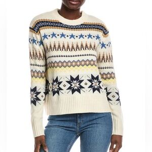 Cotton Emporium Cream and Blue Patterned Crewneck Sweater